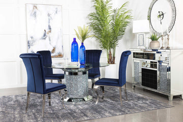 Ellie 5-Piece Cylinder Pedestal Dining Room Set Mirror And Ink Blue
