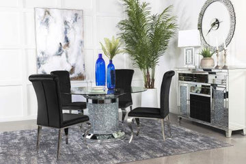 Ellie 5-Piece Cylinder Pedestal Dining Room Set Mirror And Black
