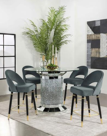 Ellie 5-Piece Pedestal Counter Height Dining Room Set Mirror And Black