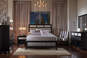 Barzini Bedroom Set With Upholstered Headboard Black 5pc