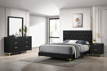 Kendall 4-Piece Tufted Panel Queen Bedroom Set Black And Gold