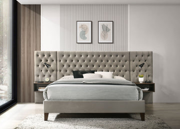 Marley Upholstered Eastern King Platform Bed With Headboard Panels Light Brown