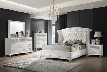 Barzini Upholstered Tufted Bedroom Set White Queen 4pc