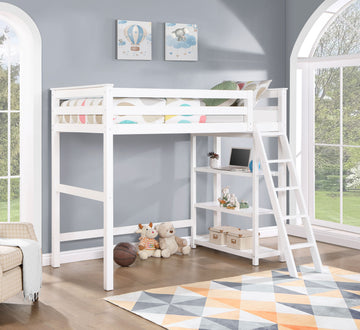 Anica 3-Shelf Wood Twin Loft Bed White