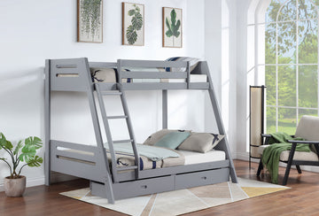 Trisha Wood Twin Over Full Bunk Bed With Storage Drawers Grey