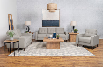 Bowen 3-Piece Upholstered Track Arm Tufted Sofa Set Beige