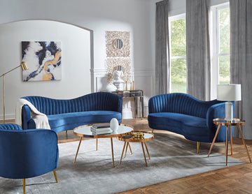 Sophia 2-Piece Upholstered Channel Tufted Sofa Set Blue