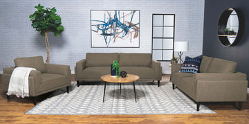 Rilynn 3-Piece Upholstered Track Arms Sofa Set Brown