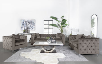 Phoebe 3-Piece Tufted Tuxedo Arms Living Room Set Urban Bronze