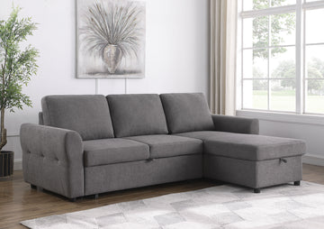 Samantha Upholstered Sleeper Sofa Sectional With Storage Chaise Grey