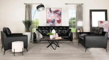 Moira 2-Piece Upholstered Wedge Arm Tufted Sofa Set Black