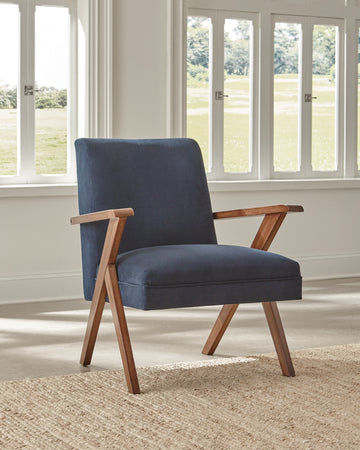 Cheryl Upholstered Wood Arm Accent Chair Dark Blue