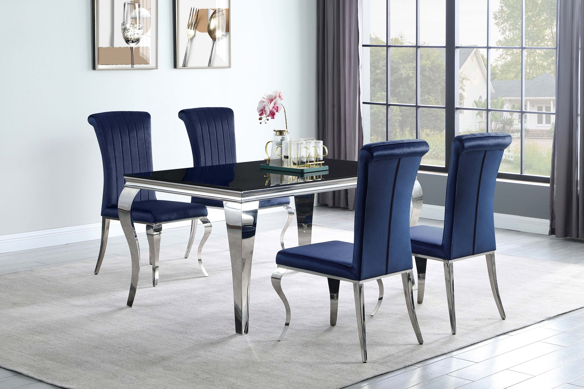 Carone 5-Piece 61″ Rectangular Dining Set Ink Blue And Chrome