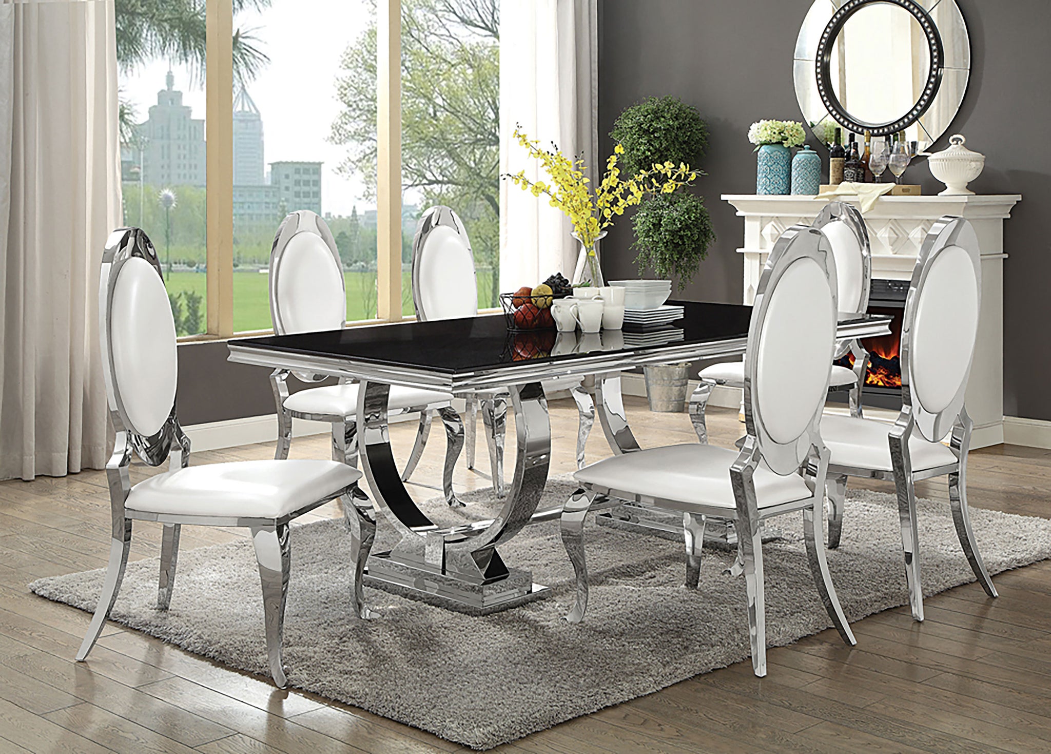 Antoine 7-Piece Rectangular Dining Set Creamy White And Chrome