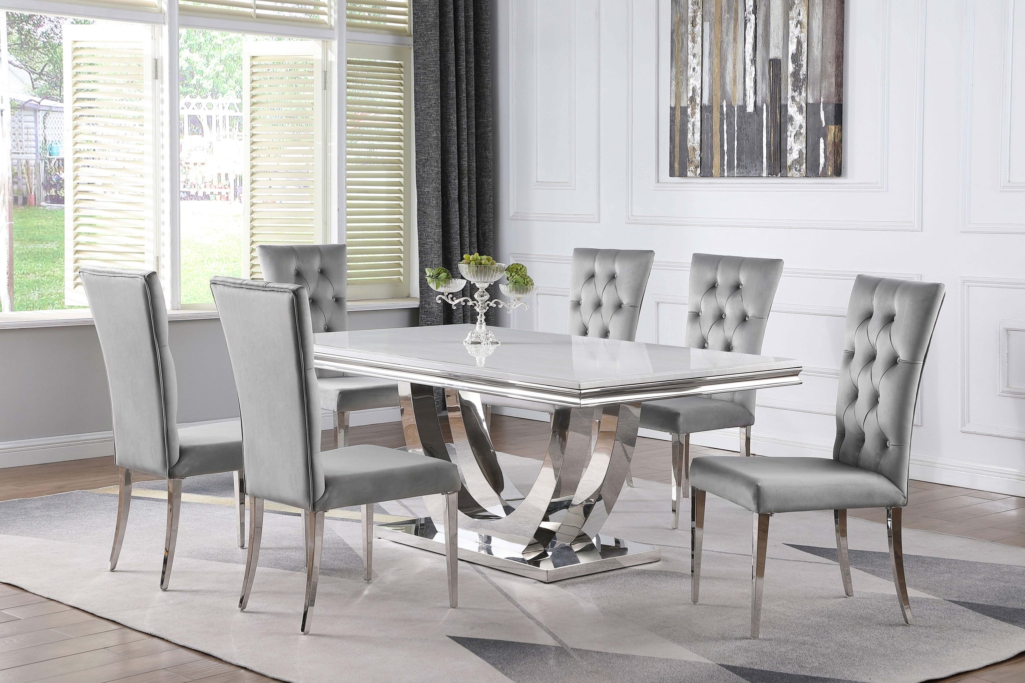 Kerwin 7-Piece Dining Room Set Grey And Chrome