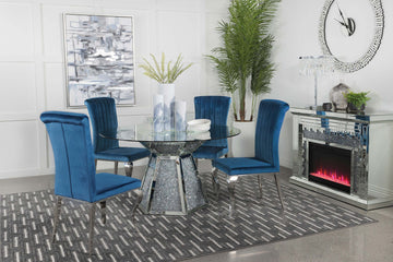 Quinn 5-Piece Hexagon Pedestal Dining Room Set Mirror And Teal