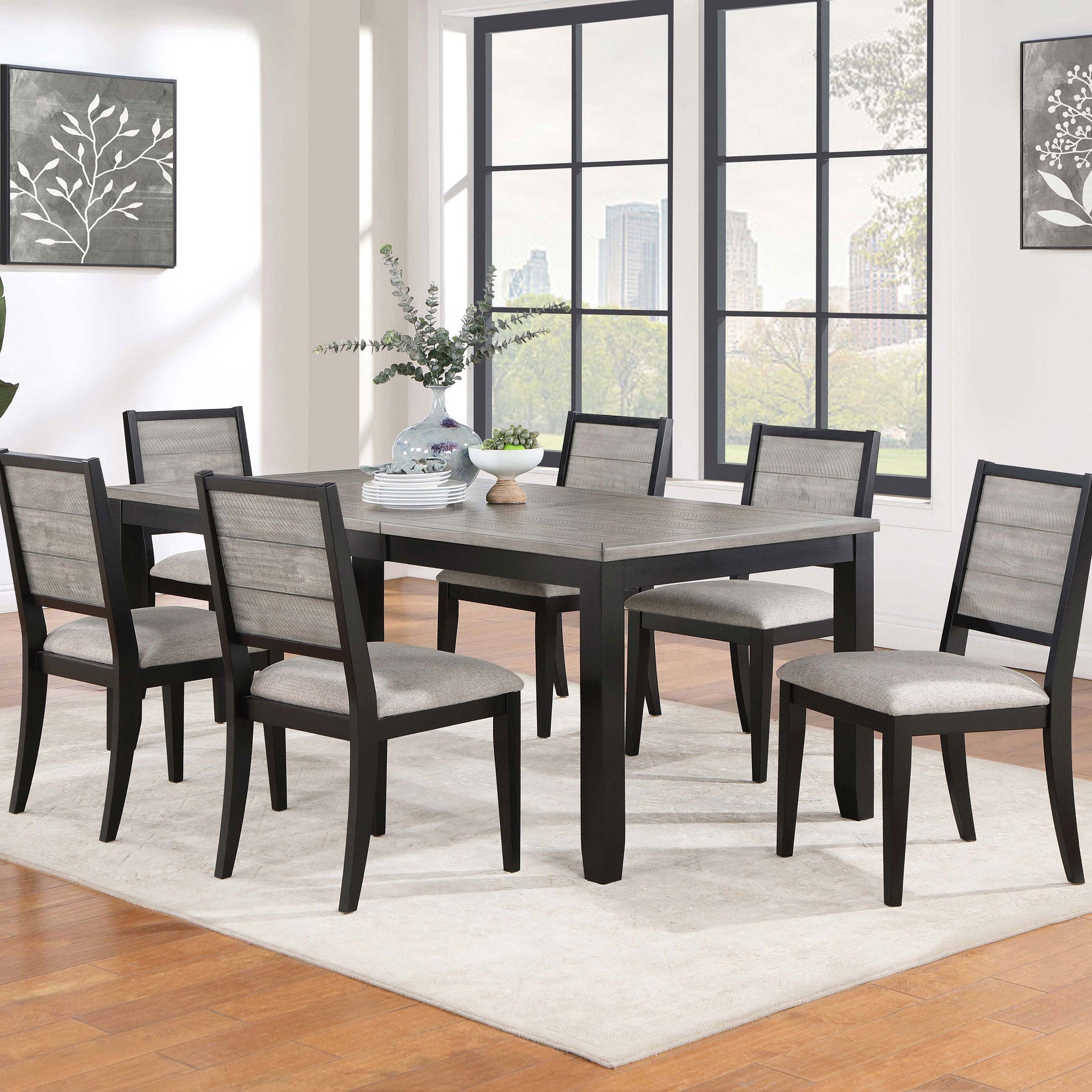 Elodie 7-Piece Rectangular Extension Leaf Dining Set Black