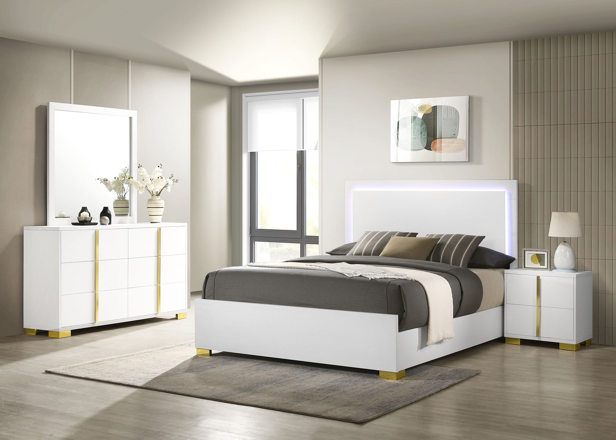 Marceline 4-Piece Eastern King Bedroom Set With LED Headboard White