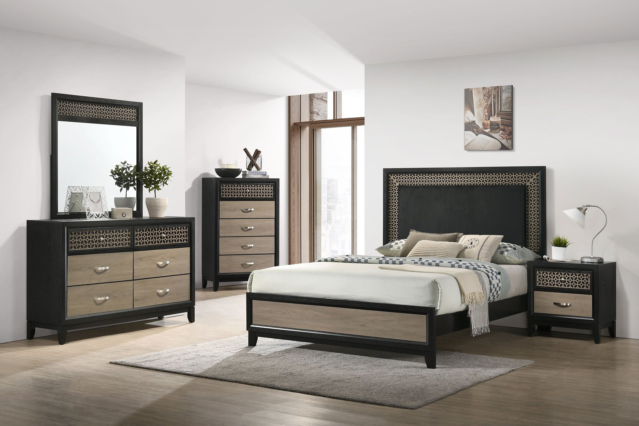 Valencia 5-Piece Eastern King Bedroom Set Light Brown And Black