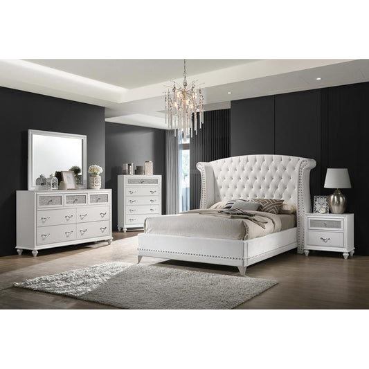 Barzini Upholstered Tufted Bedroom Set White Eastern King 5pc