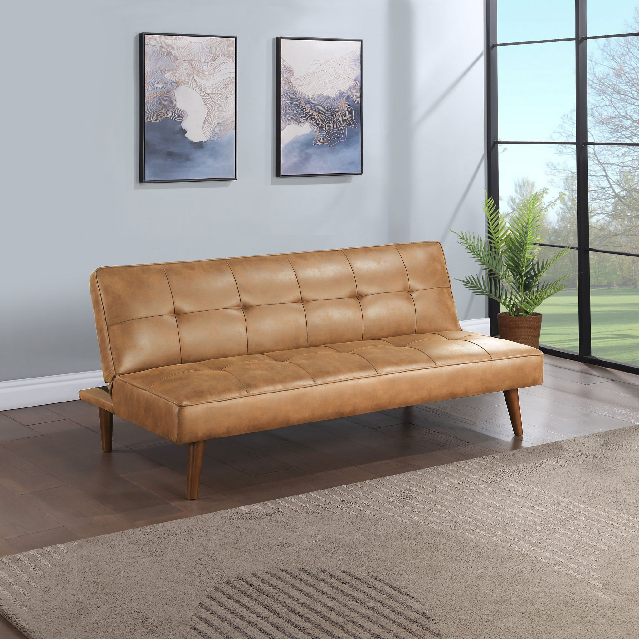 Jenson Multipurpose Upholstered Tufted Convertible Sofa Bed Saddle Brown