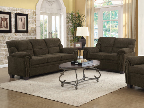 Clementine 2-Piece Upholstered Padded Arm Sofa Set Brown