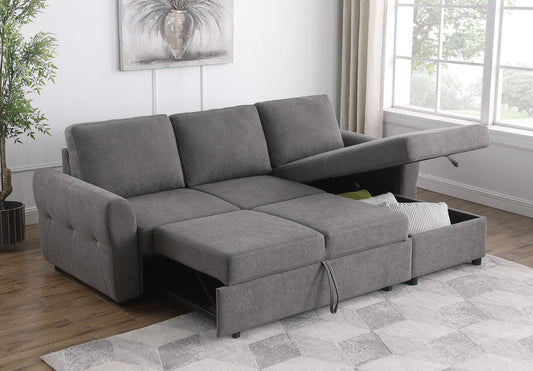 Samantha Upholstered Sleeper Sofa Sectional With Storage Chaise Grey
