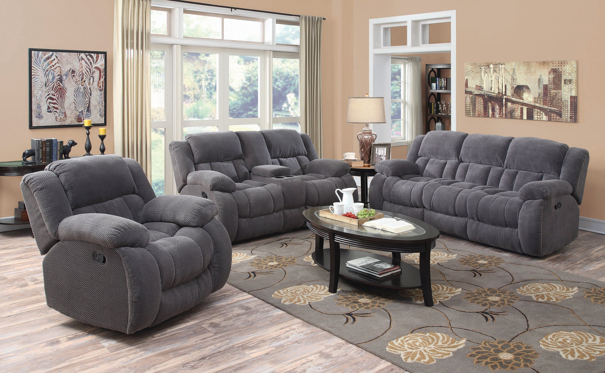 Weissman 3-Piece Upholstered Reclining Sofa Set Grey