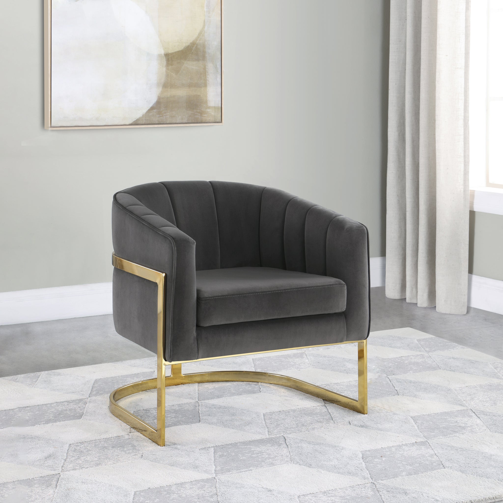 Alamor Tufted Barrel Accent Chair Dark Grey And Gold